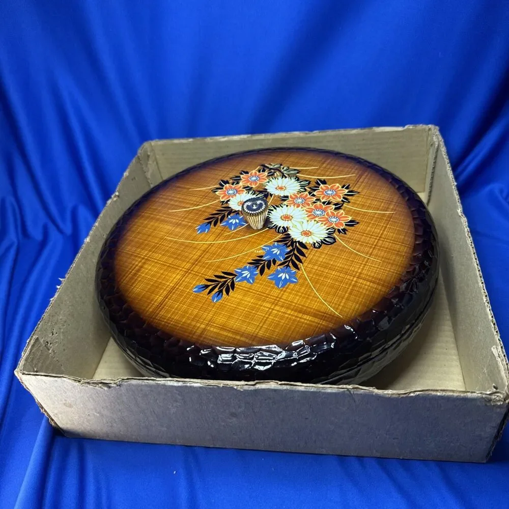 VINTAGE ORIENTAL FLORAL LAZY SUSAN WITH INSERT TRAY With Original Box